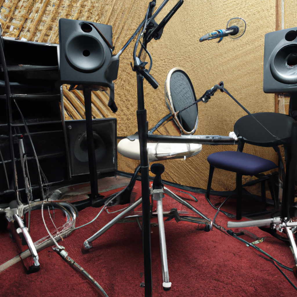 Espace d’enregistrement large angle avec panneaux acoustiques